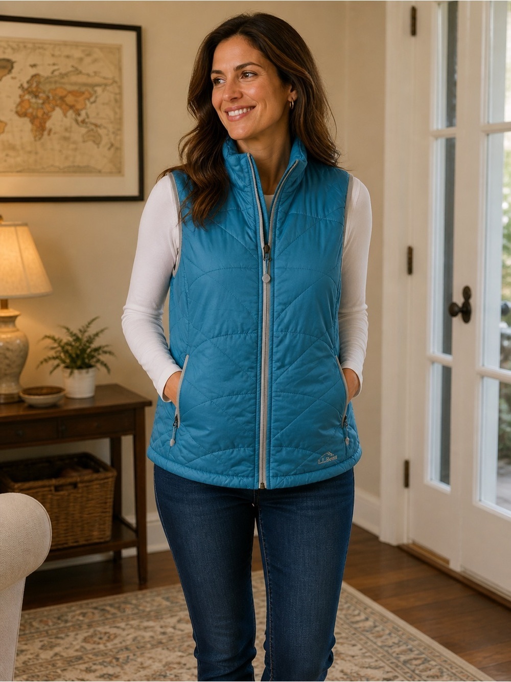 L.L. Bean Turquoise Quilted Puffer Vest. Medium Women’s. Pockets.